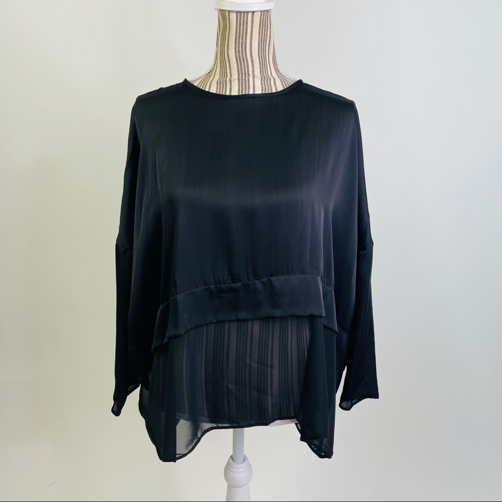 Asos NWT Black Satin Tiered Sheer Black Dolman Top
